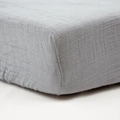 Lot de 2 draps housse double gaze 70 x 140 cm - ecru / gris