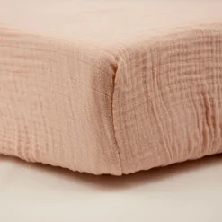 Lot de 2 draps housse double gaze 70 x 140 cm - ecru / vieux rose