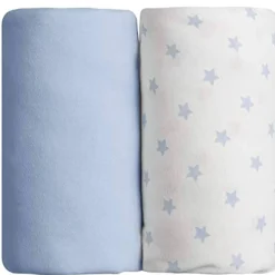 Lot de 2 draps housse imprimé étoiles bleu / bleu 60 x 120 cm