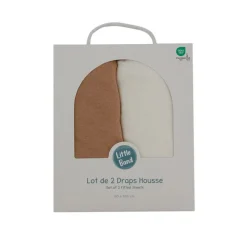 Lot de 2 draps housse jersey 60 x 120 cm - ecru / noix de pécan