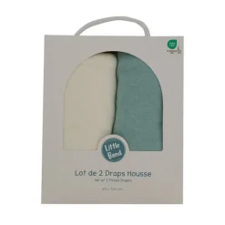 Lot de 2 draps housse jersey 70 x 140 cm - ecru / bleu vert
