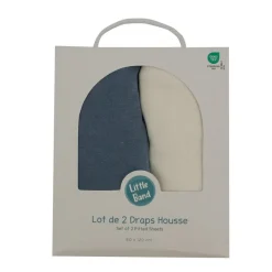 Lot de 2 draps housse jersey 60 x 120 cm - ecru / bleu