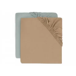 Lot de 2 draps housses 70 x 140 cm jersey sea green et biscuit