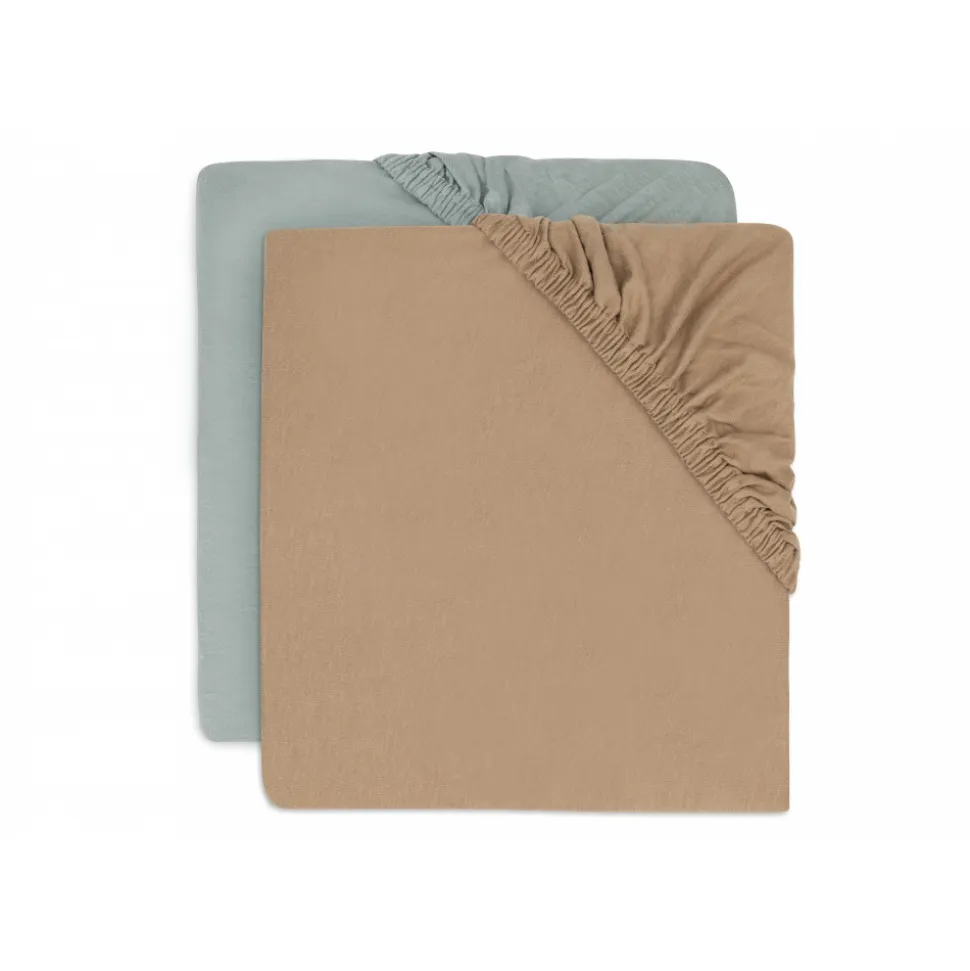 Lot de 2 draps housses 70 x 140 cm jersey sea green et biscuit