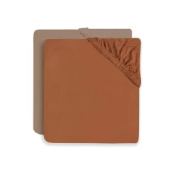 Lot de 2 draps housses 60x120 cm jersey caramel et biscuit