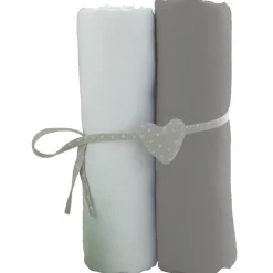 Lot de 2 draps housse 70 x 140 cm blanc / gris