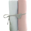 Lot de 2 draps housse 60 x 120 cm blanc / rose
