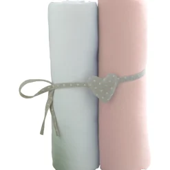 Lot de 2 draps housse 60 x 120 cm blanc / rose