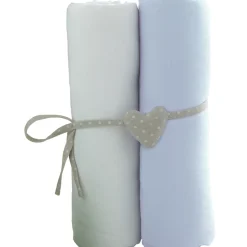 Lot de 2 draps housse 60 x 120 cm bleu ciel / blanc