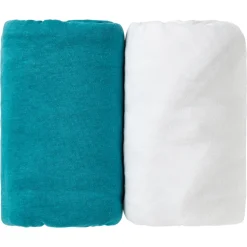 Lot de 2 draps housse 60 x 120 cm bleu tropical / blanc