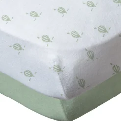 Lot de 2 draps housse 60x120 cm - montgolfières / vert amande