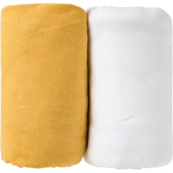 Lot de 2 draps housse 70 x 140 cm moutarde / blanc