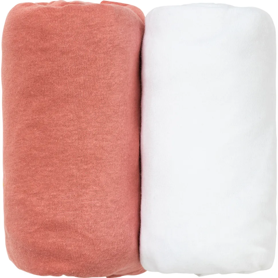 Lot de 2 draps housse 60 x 120 cm terracotta / blanc