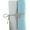Lot de 2 draps housse 60x120 cm turquoise / blanc