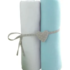 Lot de 2 draps housse 60x120 cm turquoise / blanc