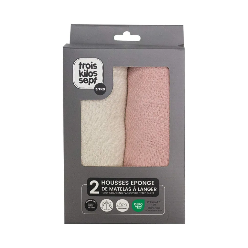 Lot de 2 housses de matelas à langer sable/vieux rose