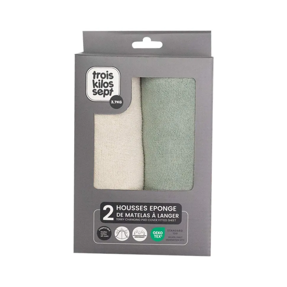 Lot de 2 housses de matelas à langer sable/vert