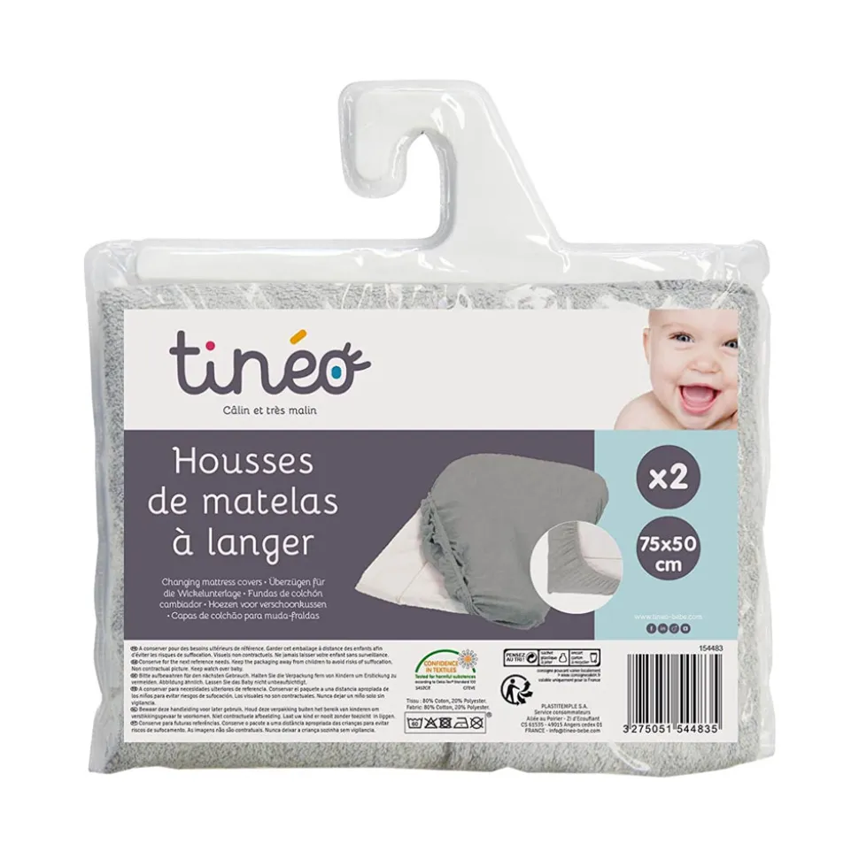 Lot de 2 housses de matelas à langer gris clair