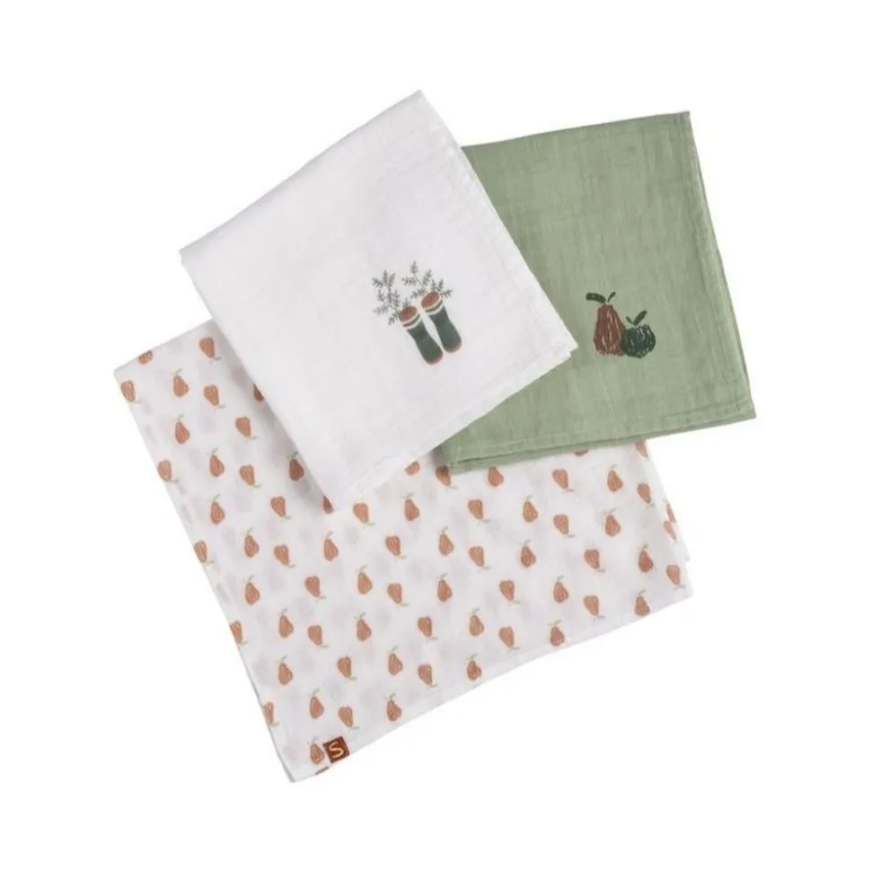 Lot de 3 langes coton bio 70 x 70 botanica