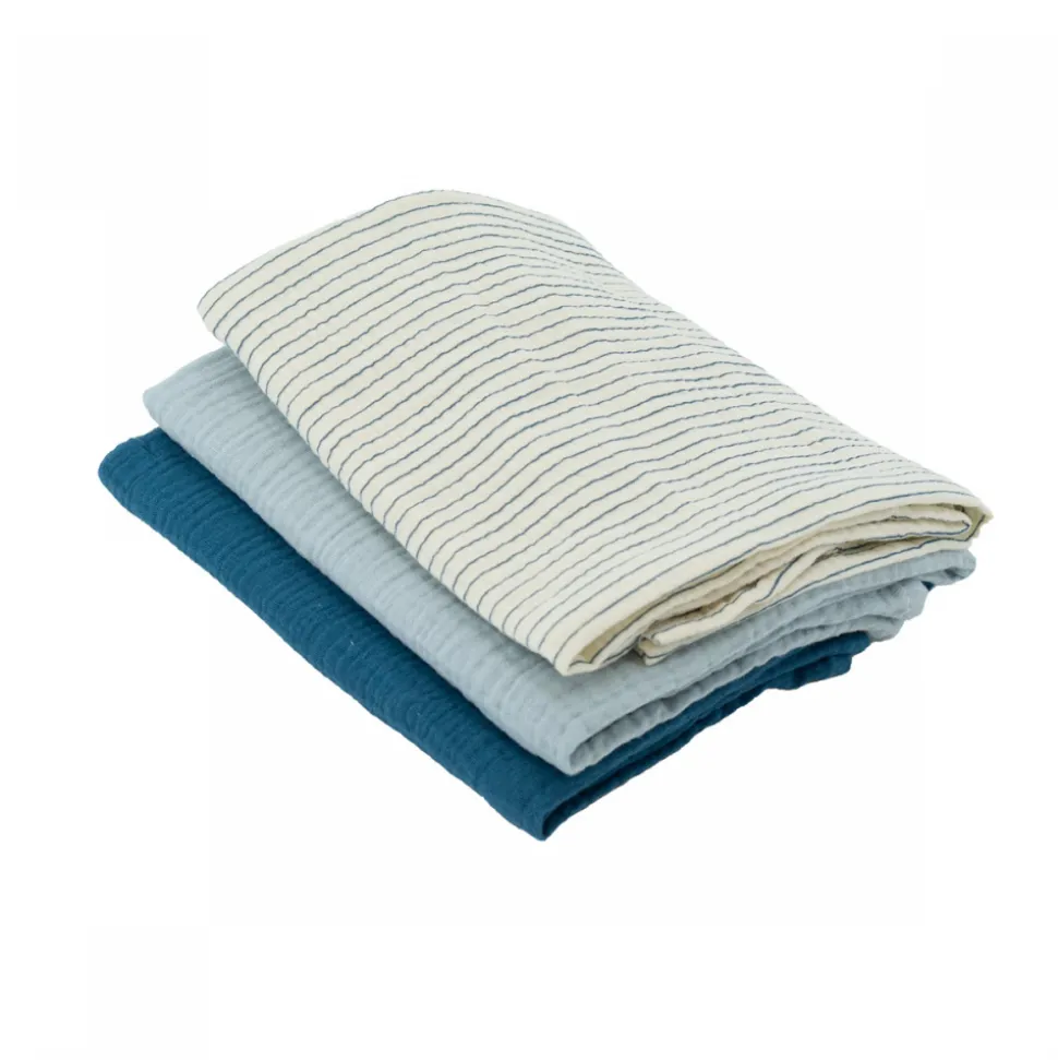 Lot de 3 langes coton bleu indigo