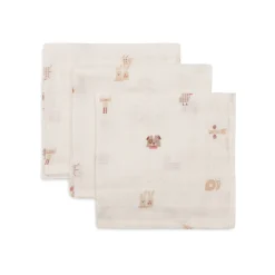 Lot de 3 langes en coton 31 x 31 cm animal friends