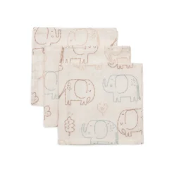 Lot de 3 langes en coton 31 x 31 cm elephant tales