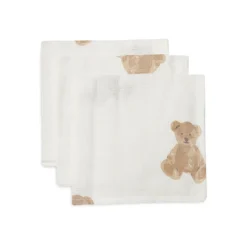 Lot de 3 langes en coton 31 x 31 cm teddy bear