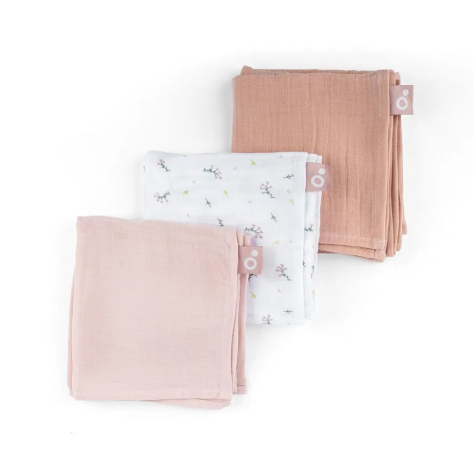 Lot de 3 langes en gaze de coton lovely flower pink