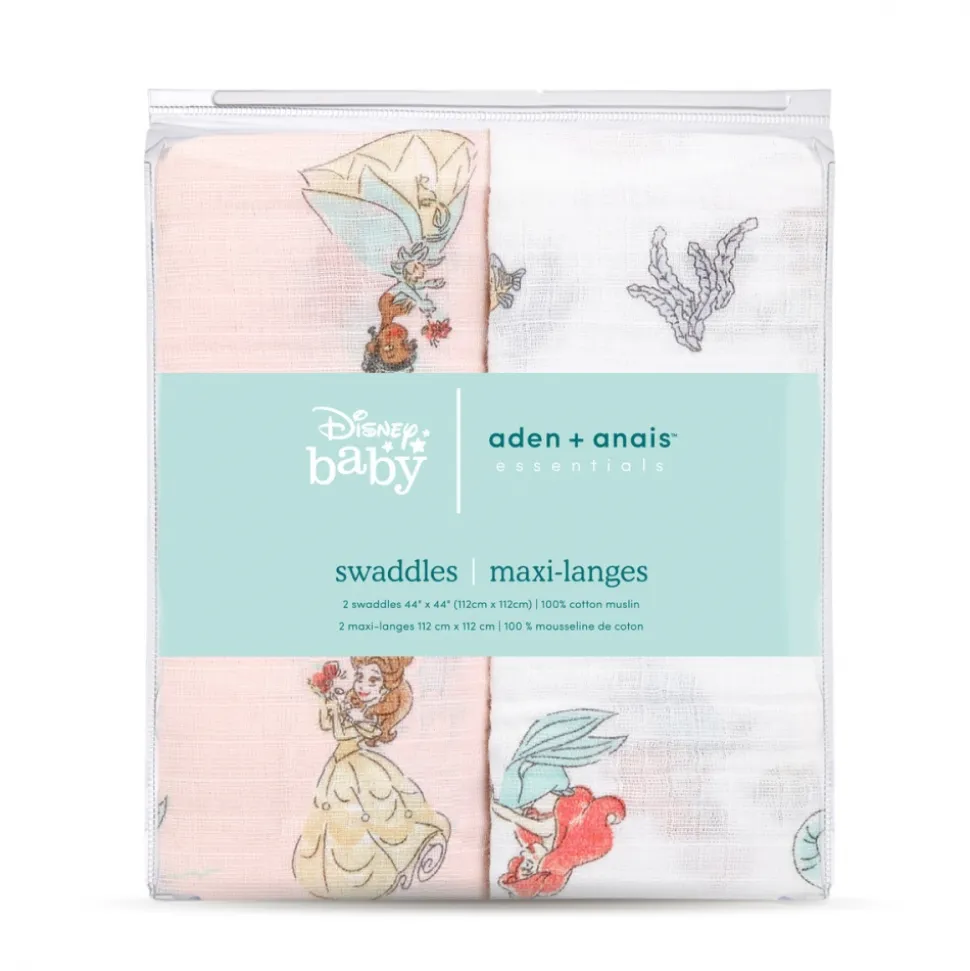 Lot de 2 langes en mousseline de coton 112x112 cm disney princesse
