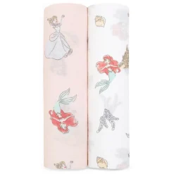Lot de 2 langes en mousseline de coton 112x112 cm disney princesse