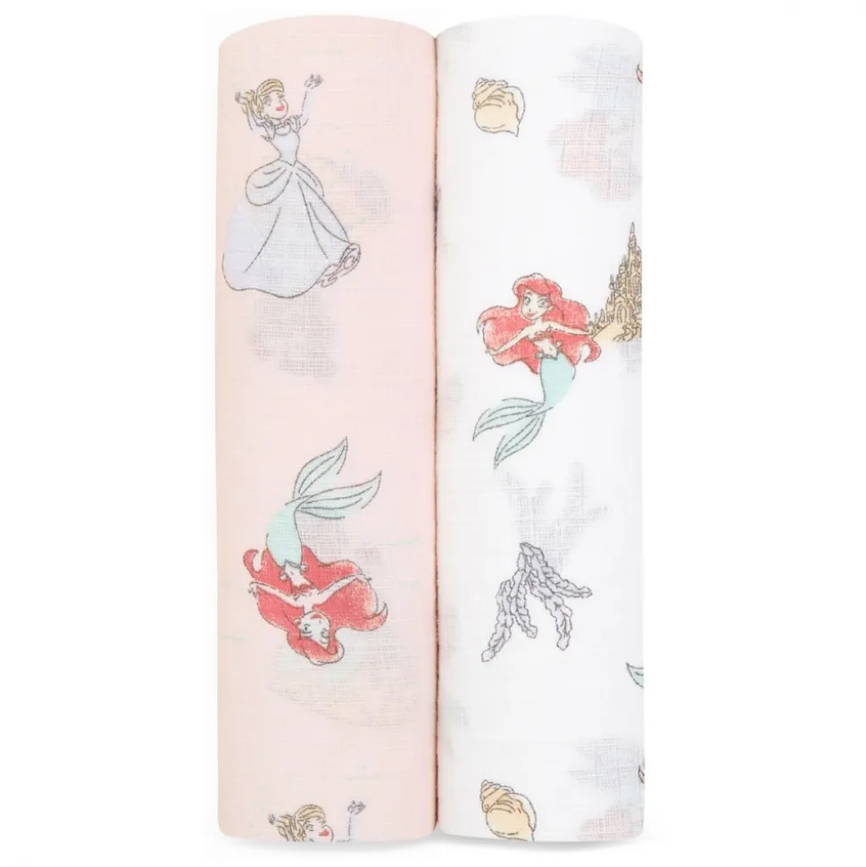 Lot de 2 langes en mousseline de coton 112x112 cm disney princesse