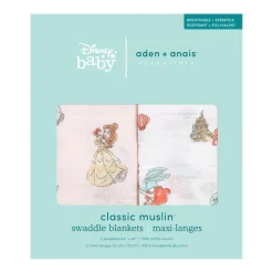 Lot de 2 langes en mousseline de coton 112x112 cm disney princesse