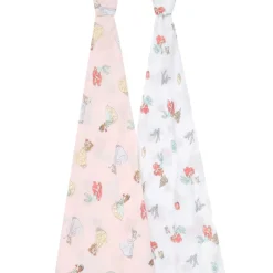 Lot de 2 langes en mousseline de coton 112x112 cm disney princesse