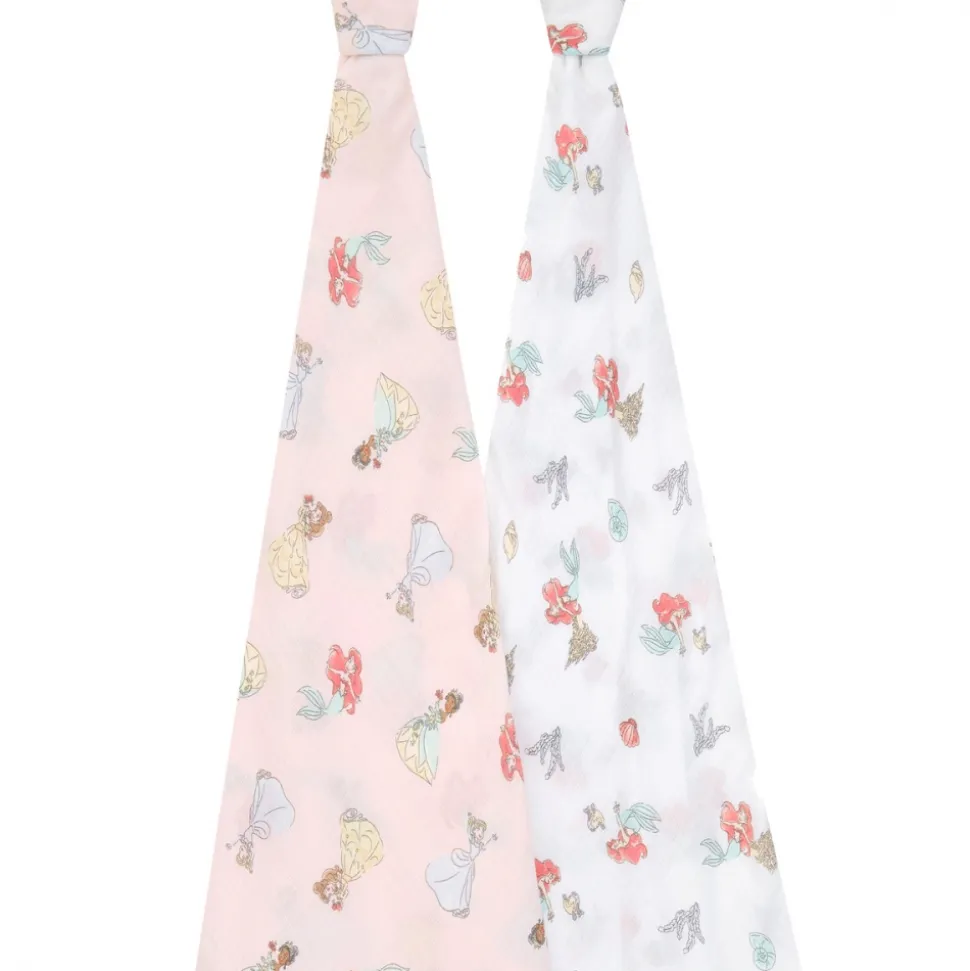 Lot de 2 langes en mousseline de coton 112x112 cm disney princesse