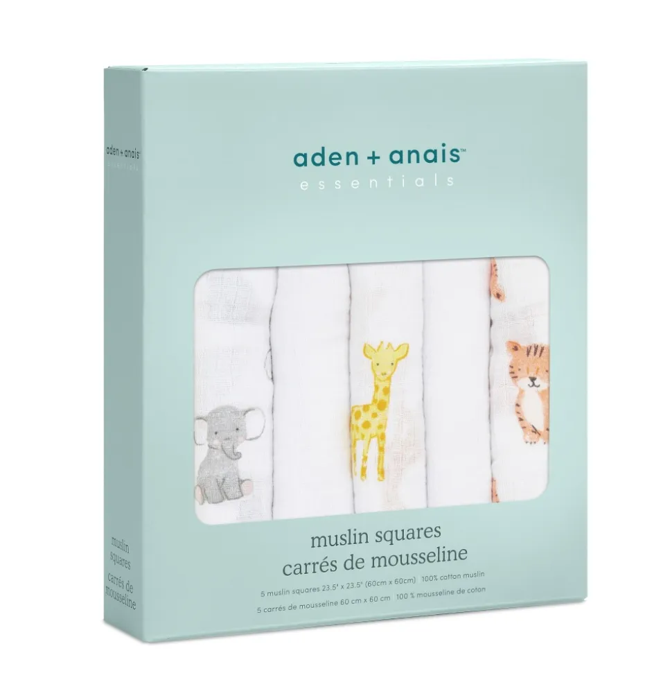 Lot de 5 langes en mousseline de coton 60x60 cm safari babies