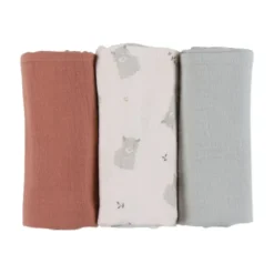 Lot de 3 langes en mousseline 70x70cm fluffy, orso & lily