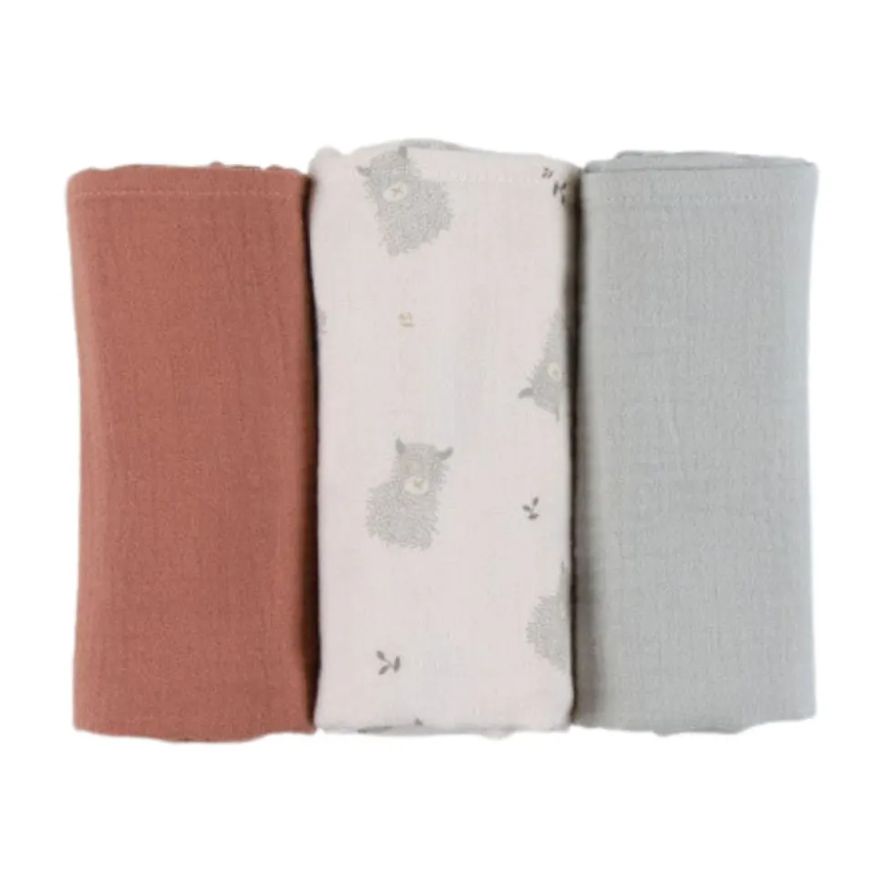 Lot de 3 langes en mousseline 70x70cm fluffy, orso & lily
