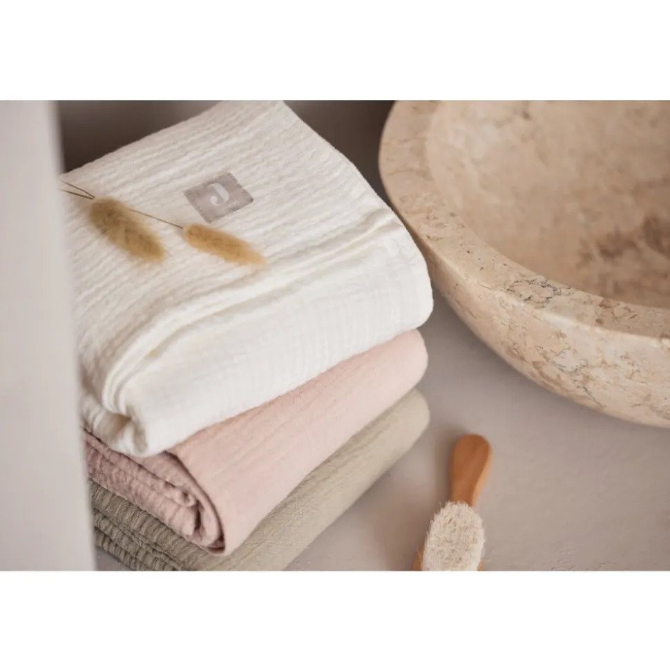 Lot de 4 langes gaze de coton 70 x 70 cm olive et ivoire