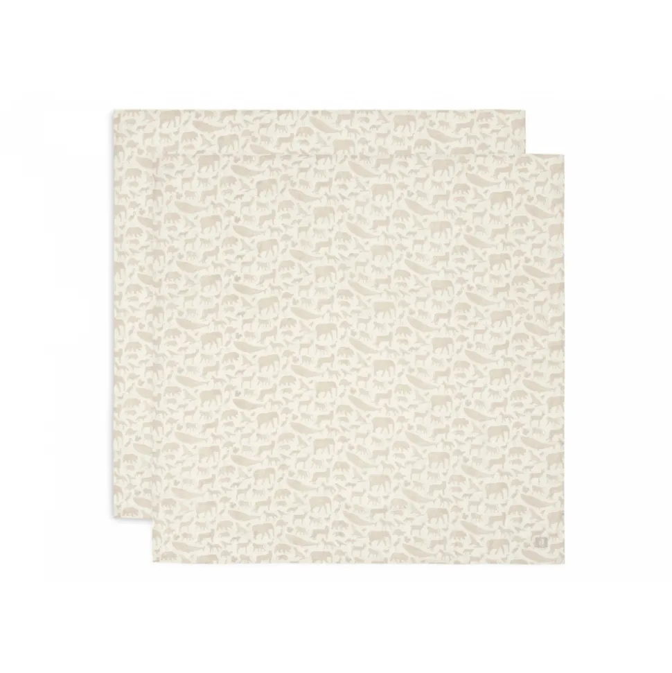 Lot de 2 langes gaze de coton 115 x 115 cm animals nougat