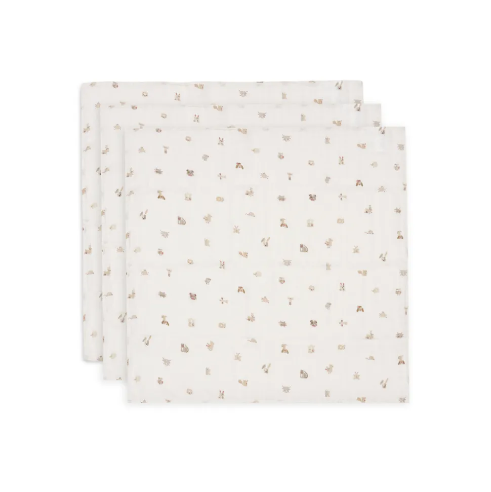 Lot de 3 langes gaze de coton 70 x 70 cm animal friends