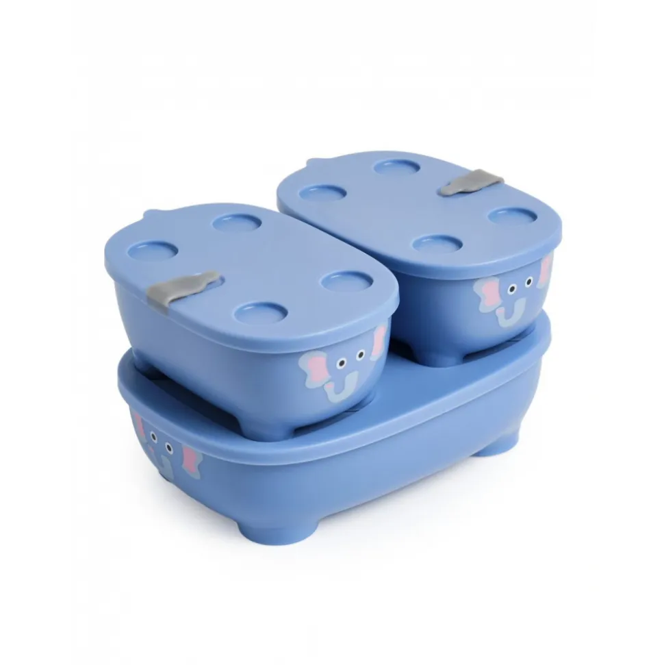 Lot de 3 lunch box empilables bentomal bleu eléphant