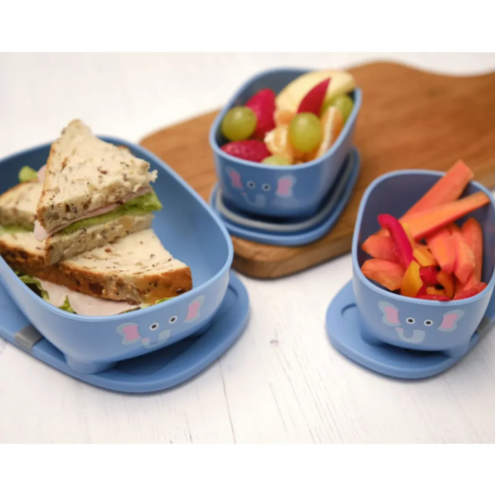 Lot de 3 lunch box empilables bentomal bleu eléphant
