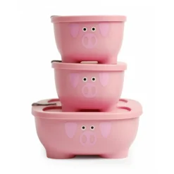 Lot de 3 lunch box empilables bentomal rose cochon