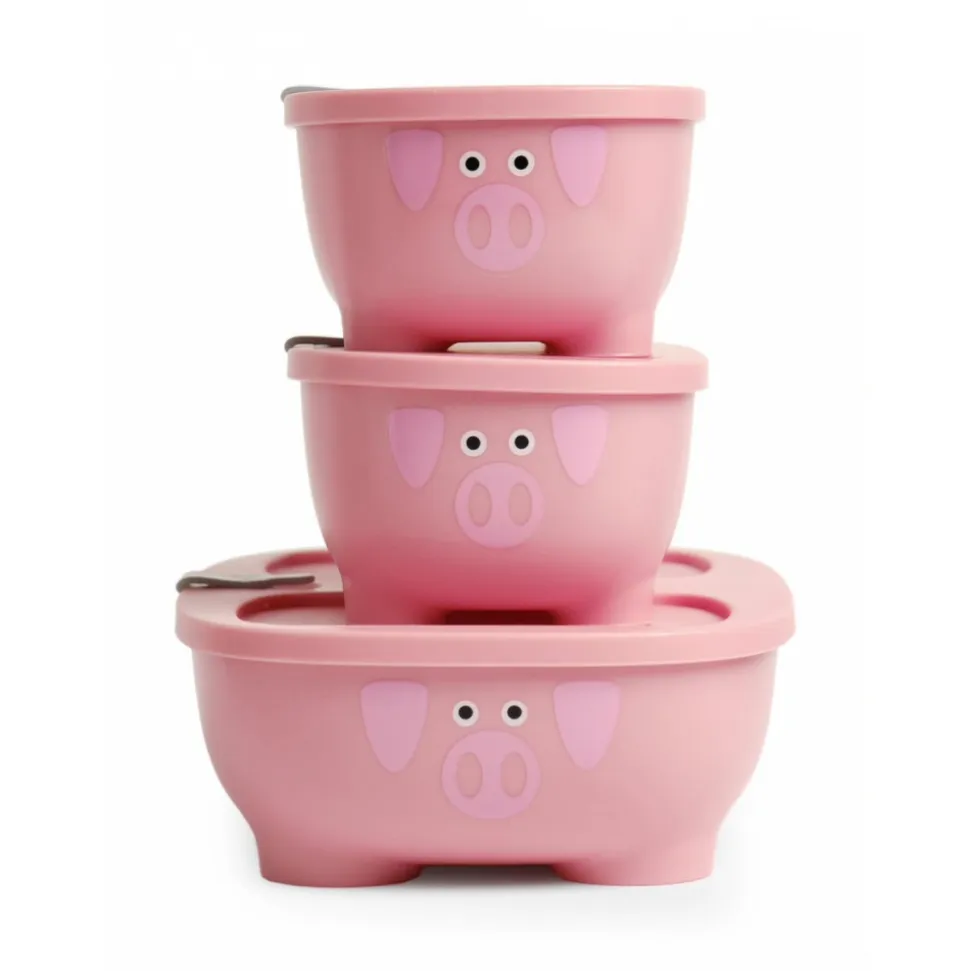 Lot de 3 lunch box empilables bentomal rose cochon