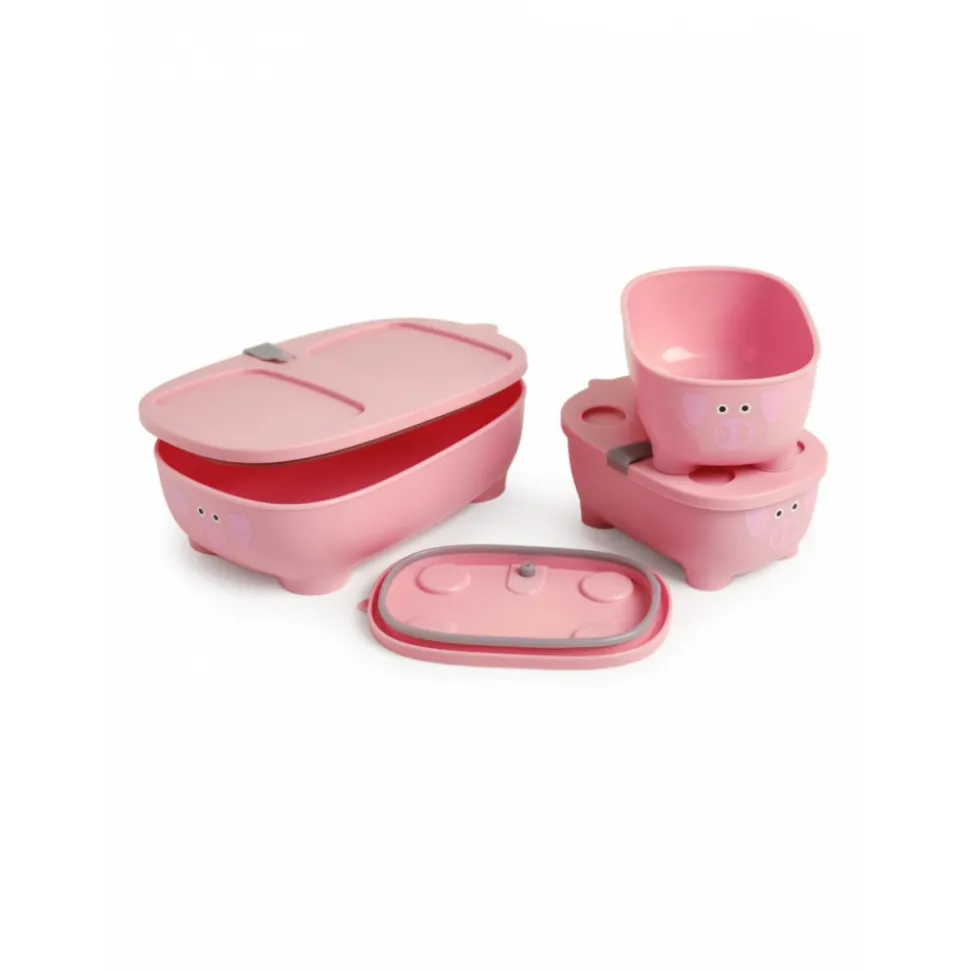 Lot de 3 lunch box empilables bentomal rose cochon