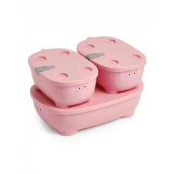 Lot de 3 lunch box empilables bentomal rose cochon