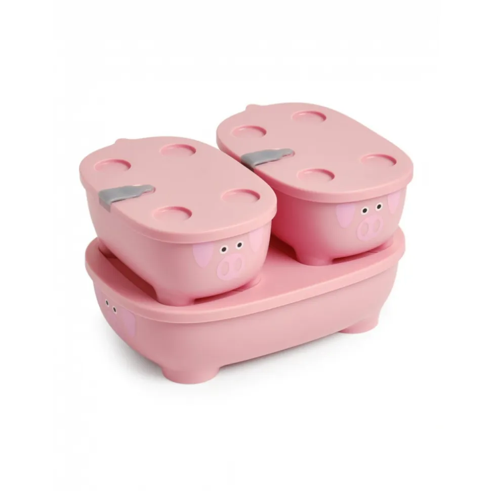 Lot de 3 lunch box empilables bentomal rose cochon