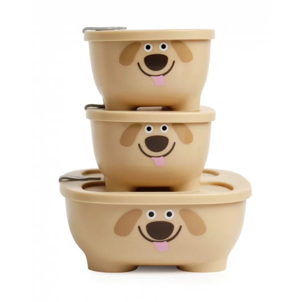Lot de 3 lunch box empilables bentomal beige chien