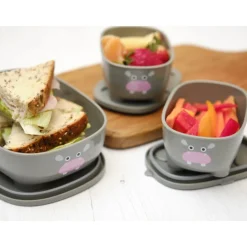 Lot de 3 lunch box empilables bentomal gris hippopotame