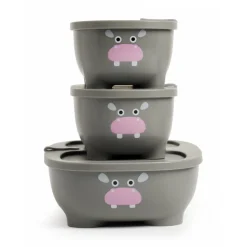 Lot de 3 lunch box empilables bentomal gris hippopotame